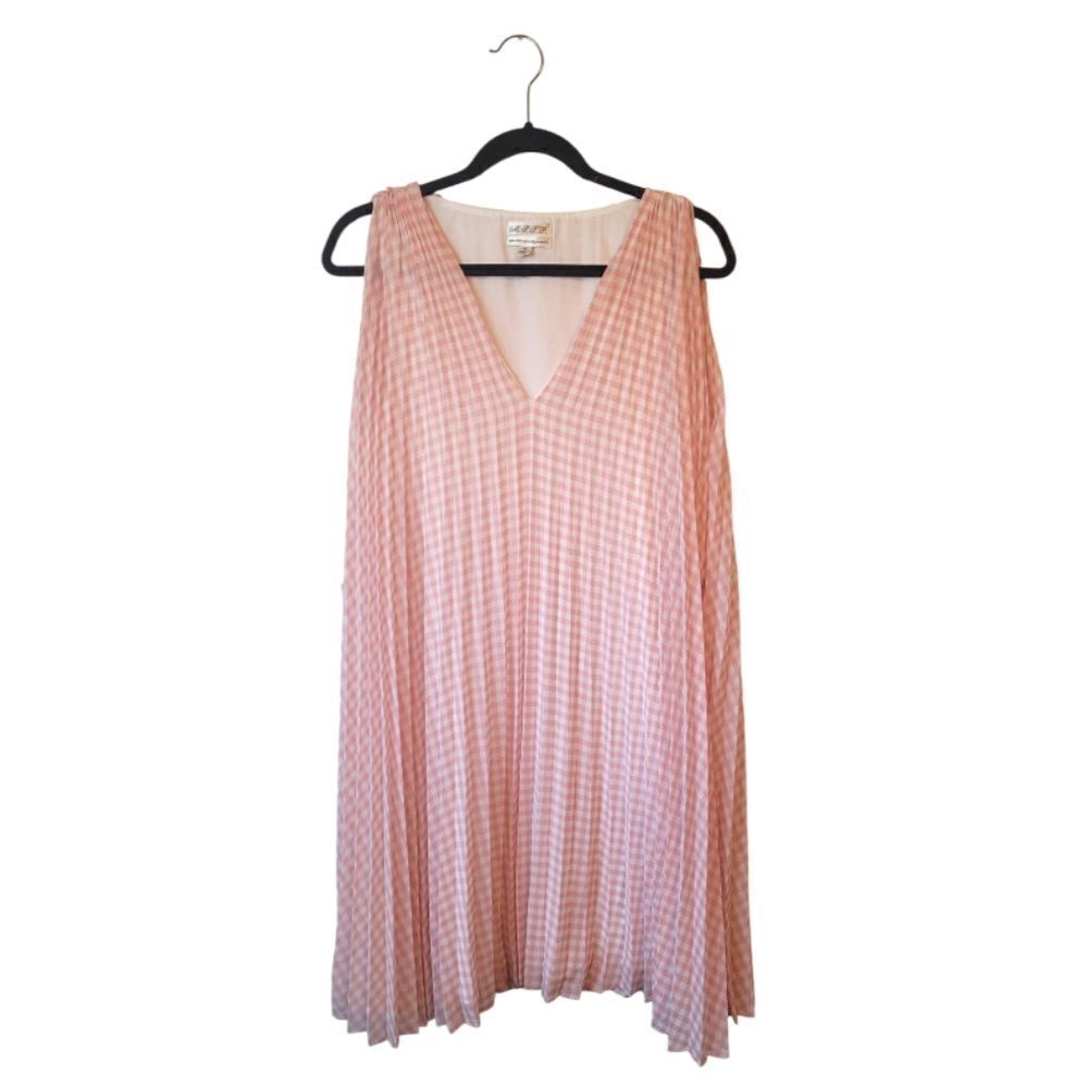 Vintage Y2K Max Studio Specialty Products Pink Pleated Gingham Dress Size M